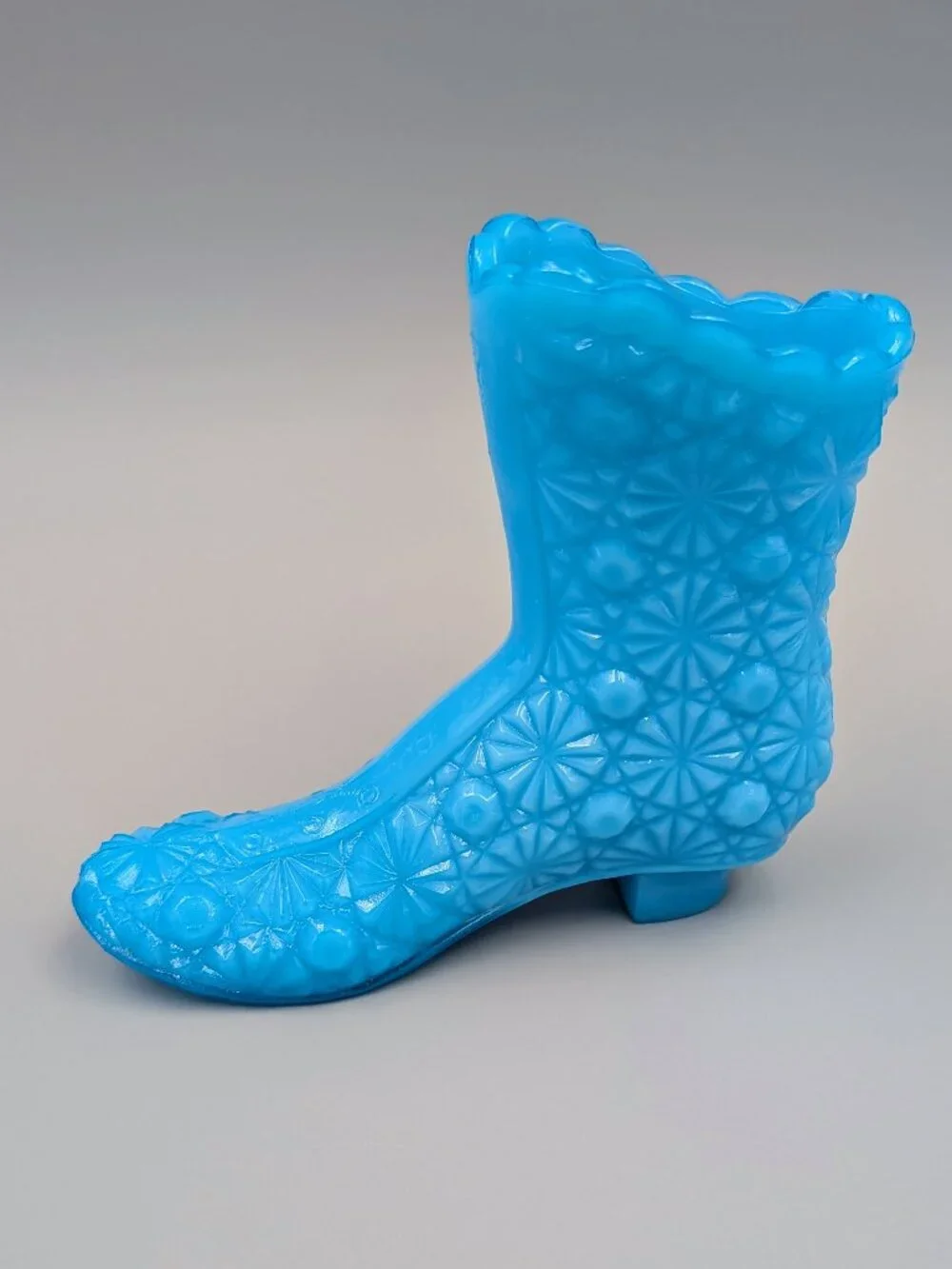 Vintage Fenton Turquoise Blue Victorian Style Glass Boot Figurine